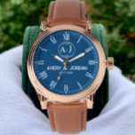 Custom Couple names Lovers Wedding Romantic Gifts  腕時計<br><div class="desc">Personalized watch with the name of the lover, the initial of the monogram Create your own custom brand luxury watch with Blue navy luxury elegant couple Monogram Watch. Timeless elegant watch dial design with fine indexes. Add your own custom monogram, custom name, designer name, initials, year of birth, logo, icon,...</div>