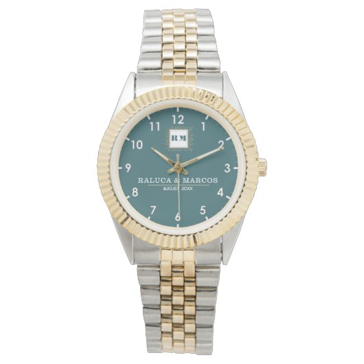 Custom couple names monogram green vintage 腕時計 (正面)