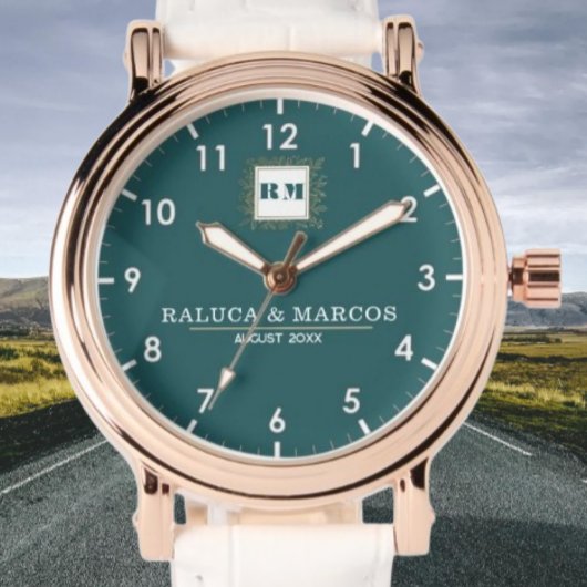 Custom couple names monogram green vintage 腕時計