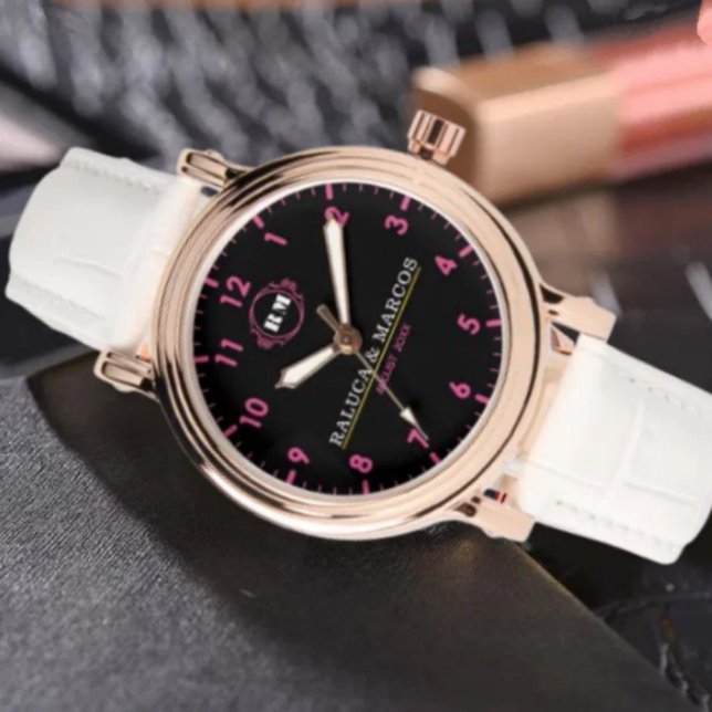 Custom Couple names monogram pink black 腕時計 (クリエイターアップロード済み)