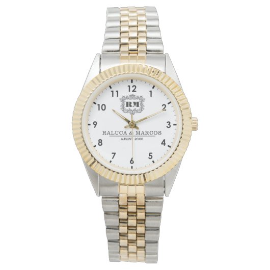 Custom couple names simple minimal monogram 腕時計 (正面)