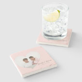 Custom Couple Photo Heart Blush Pink ストーンコースター (横)