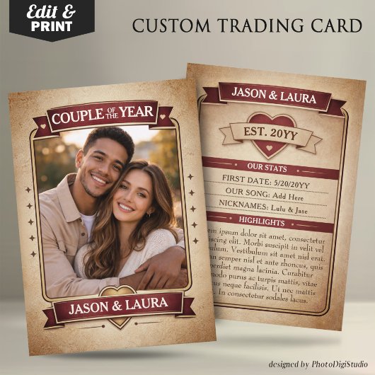 Custom Couple Trading Card, Custom Anniversary  コーリングカード