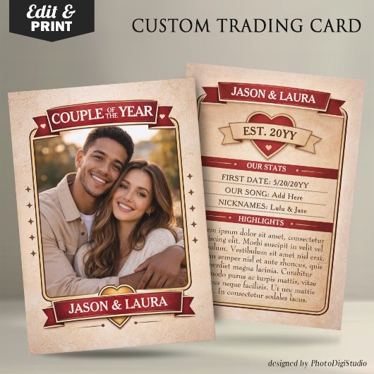 Custom Couple Trading Card, Custom Anniversary  コーリングカード