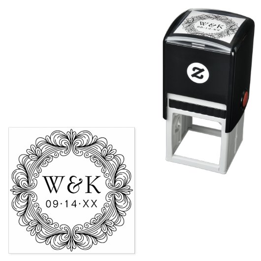Custom Couple's Initials Wedding or Save the Date セルフインキングスタンプ (インサイチュ)