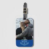 Custom Couples Photo Nautical Anchor Initials ラゲッジタグ (正面縦)