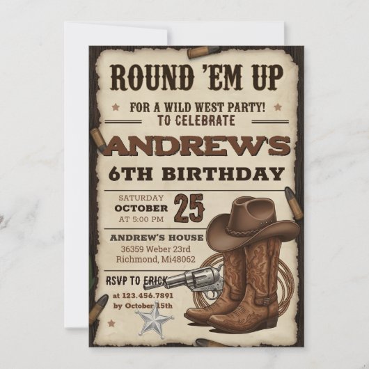 Custom Cowboy Hat and Lasso Western Birthday party 招待状 (正面)