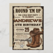 Custom Cowboy Hat and Lasso Western Birthday party 招待状 (正面/裏面)