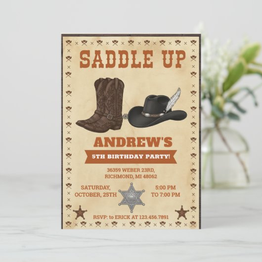 Custom Cowboy Western Theme Birthday Party 招待状 (スタンド正面)
