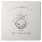 Custom cream rustic ornament Christmas gift タイル (正面)