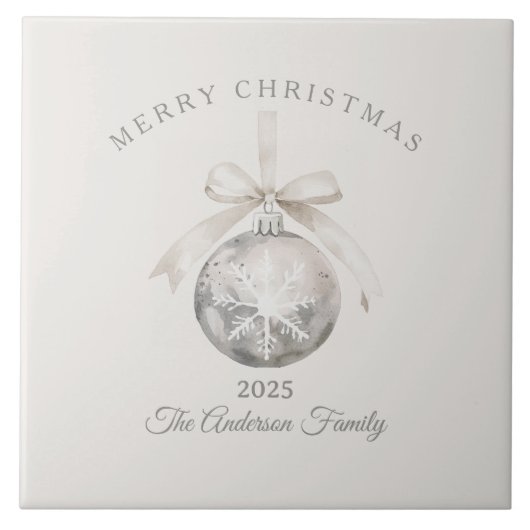 Custom cream rustic ornament Christmas gift タイル (正面)