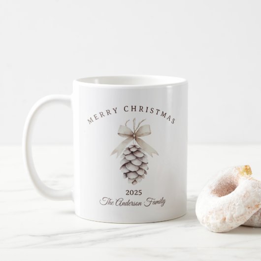Custom cream white pinecone Christmas gift コーヒーマグカップ (ドーナツ)