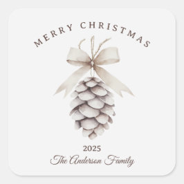 Custom cream white pinecone Christmas gift スクエアシール