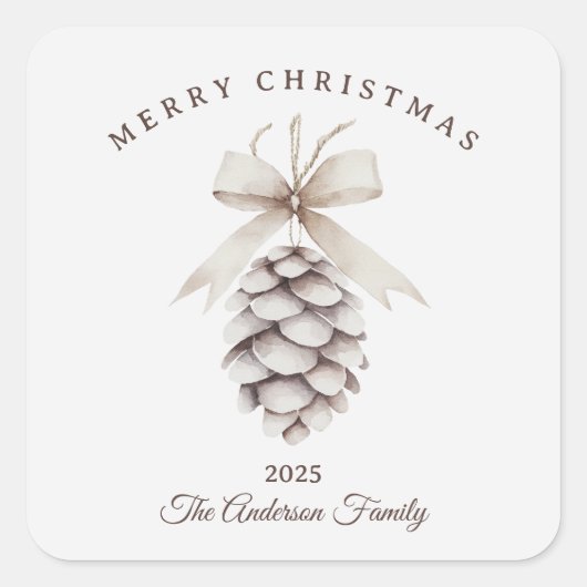 Custom cream white pinecone Christmas gift スクエアシール (正面)