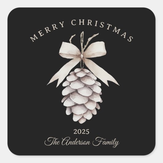Custom cream white pinecone Christmas gift スクエアシール (正面)