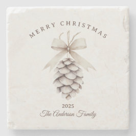 Custom cream white pinecone Christmas gift ストーンコースター