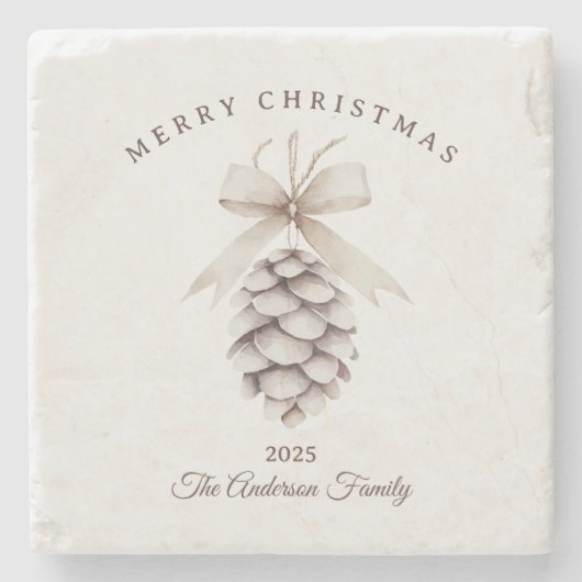 Custom cream white pinecone Christmas gift ストーンコースター (正面)