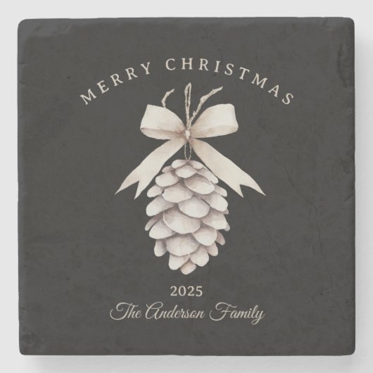 Custom cream white pinecone Christmas gift ストーンコースター (正面)