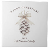 Custom cream white pinecone Christmas gift タイル (正面)
