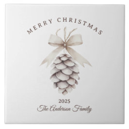 Custom cream white pinecone Christmas gift タイル
