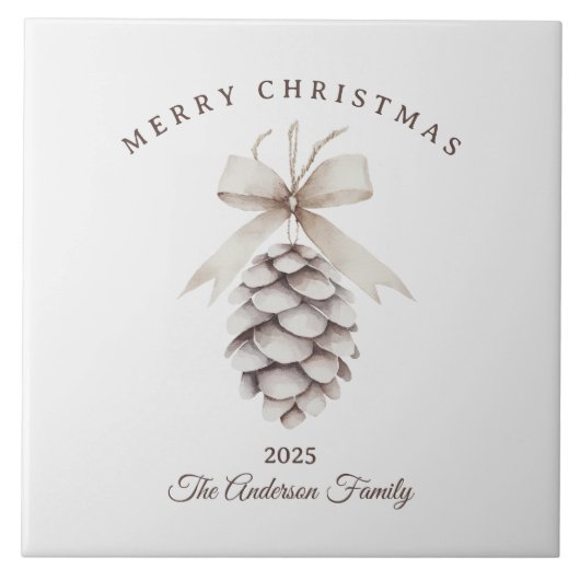 Custom cream white pinecone Christmas gift タイル (正面)
