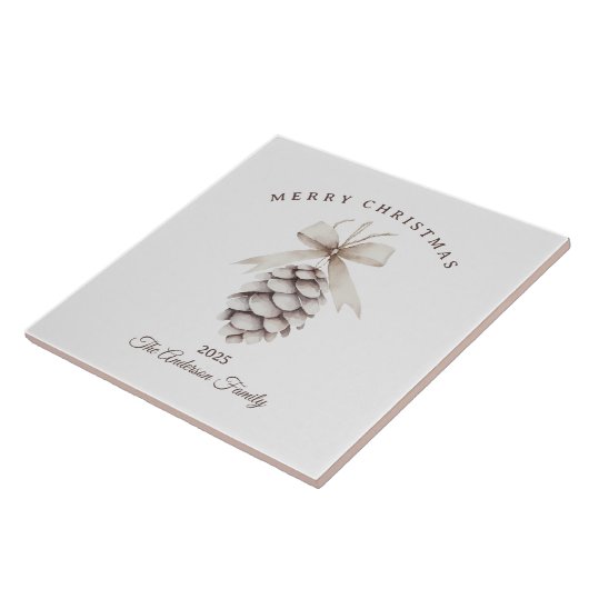 Custom cream white pinecone Christmas gift タイル (側面)