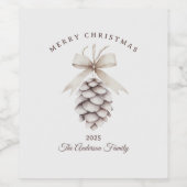 Custom cream white pinecone Christmas gift ワインラベル (シングルラベル)