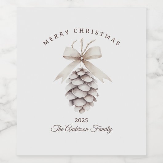 Custom cream white pinecone Christmas gift ワインラベル (シングルラベル)
