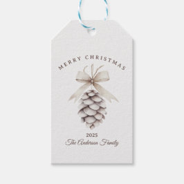 Custom cream white pinecone Christmas nature ギフトタグ