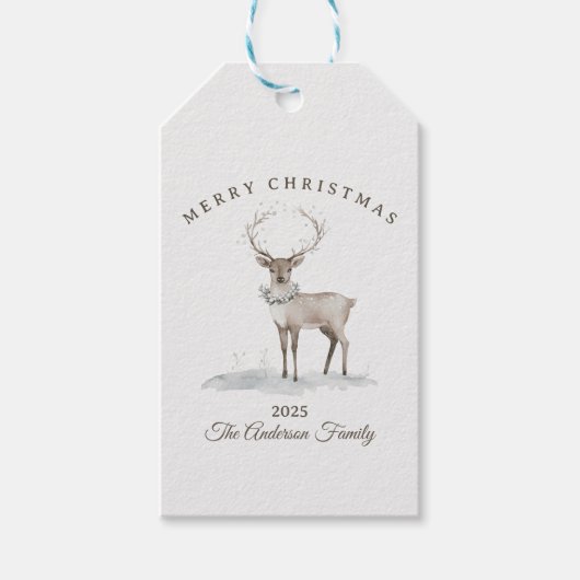 Custom cream white reindeer Christmas gift ギフトタグ (正面)