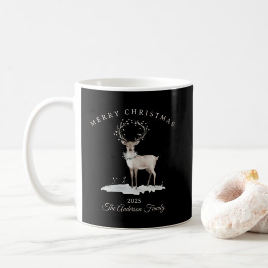 Custom cream white reindeer Christmas gift コーヒーマグカップ (ドーナツ)