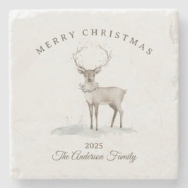 Custom cream white reindeer Christmas gift ストーンコースター