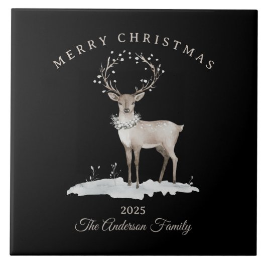 Custom cream white reindeer Christmas gift タイル (正面)