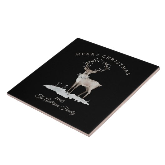 Custom cream white reindeer Christmas gift タイル (側面)