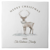 Custom cream white reindeer Christmas gift タイル (正面)