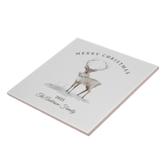 Custom cream white reindeer Christmas gift タイル (側面)