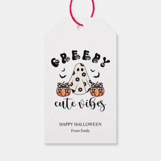 Custom Creepy Cute Vibes Girly Ghost & Pumpkin ギフトタグ (裏面)