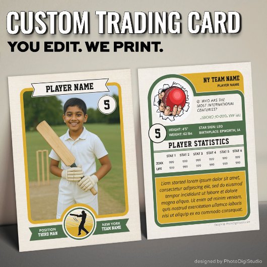 Custom Cricket Trading Card, Vintage Green Player コーリングカード