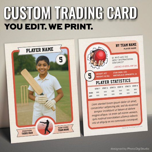 Custom Cricket Trading Card, Vintage Red Player コーリングカード