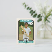 Custom Cricket Trading Card, Vintage Teal Player コーリングカード (スタンド正面)
