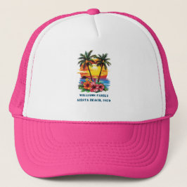 Custom Cruise Pink Palm Tree Beach Family Reunion  キャップ