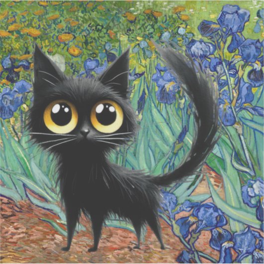 Custom-Cut Vinyl Sticker, Black Cat Purple Irises シール (正面)