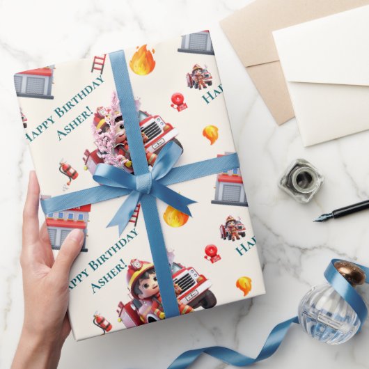 Custom Cute 3D Firefighter Fire Truck for Boys |  ラッピングペーパー (ギフト)