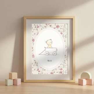 Custom Cute Baby Bear Art – Name Nursery Print ポスター