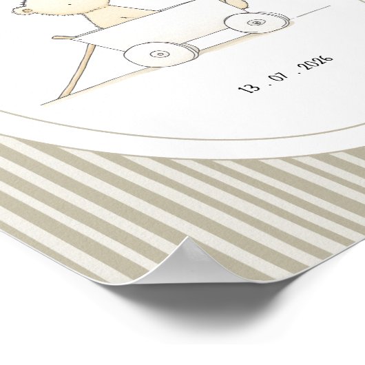 Custom Cute Bear in Car Nursery Name Date Poster ポスター (角)