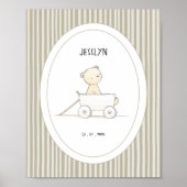 Custom Cute Bear in Car Nursery Name Date Poster ポスター (正面)