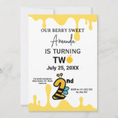 Custom Cute Bee Honey Drips 2nd Birthday Invite 招待状 (正面)