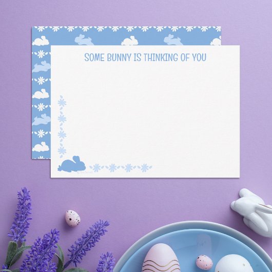 Custom Cute Bunny Daisy Blue Easter Note Card ノートカード