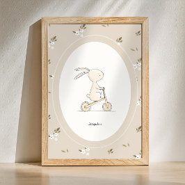 Custom Cute Bunny Nursery Decor - Baby Name ポスター