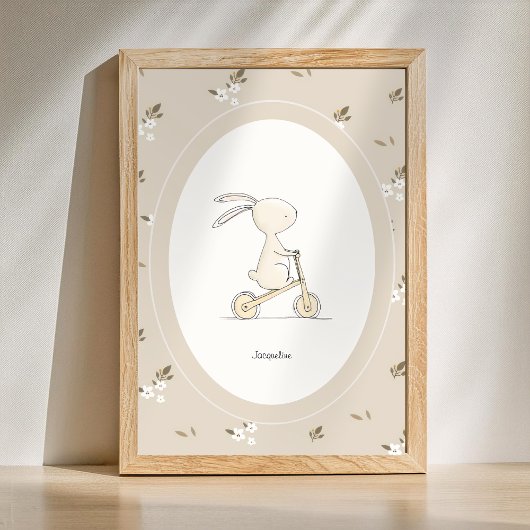 Custom Cute Bunny Nursery Decor - Baby Name ポスター